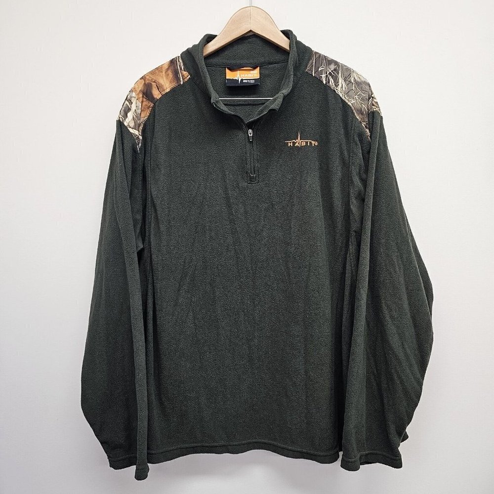 Habit Mens Fleece Pullover 1/4 Zip Green Camo Hunting Outdoors Size 2XL